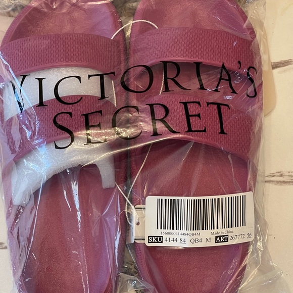 PINK Victoria Secret Double Strap Pillow Slides In Red Violet Medium 7/8 - Picture 11 of 11